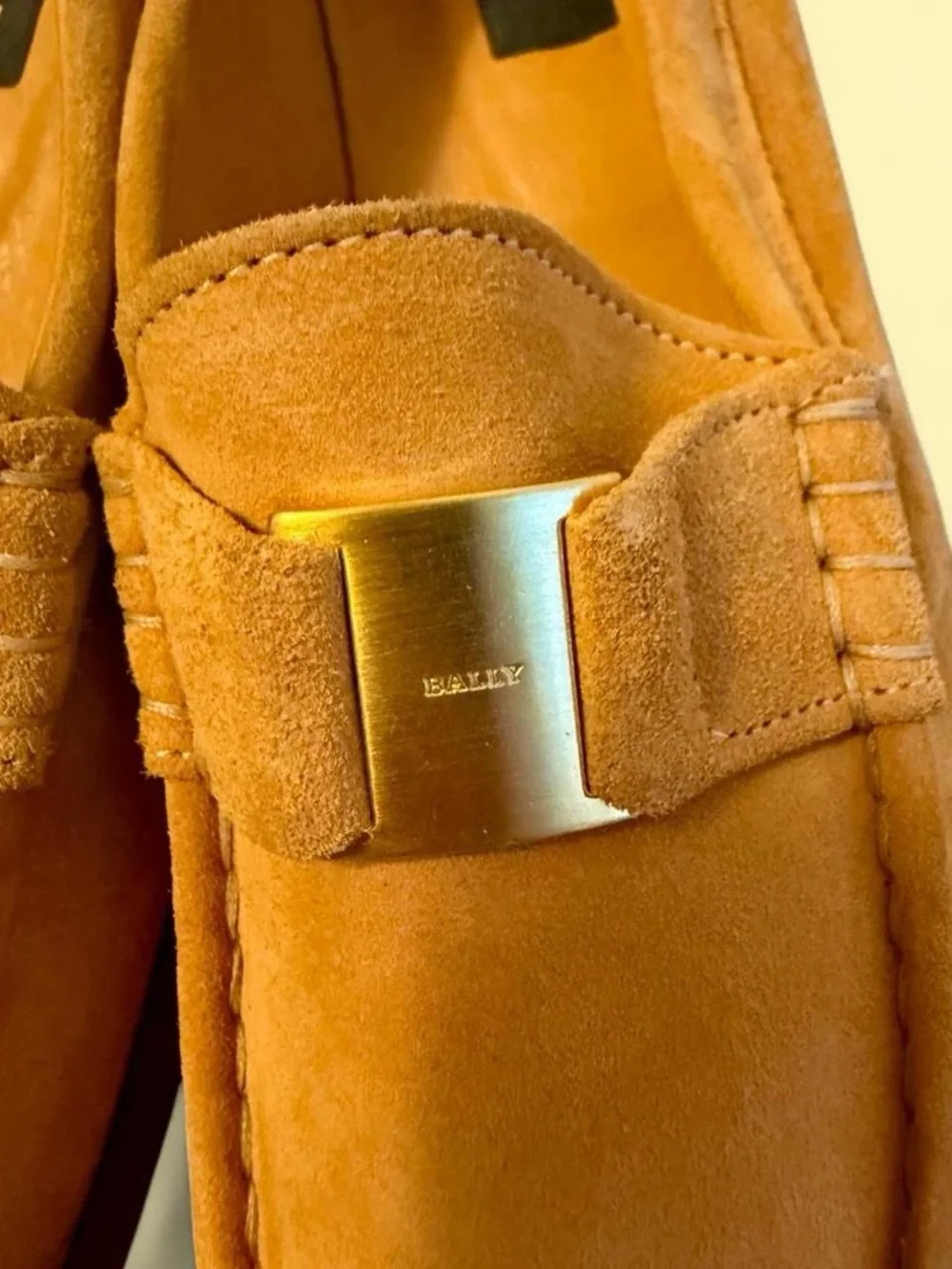 Vintage Bally Mustard Suede Loafers with Gold-Tone Bit